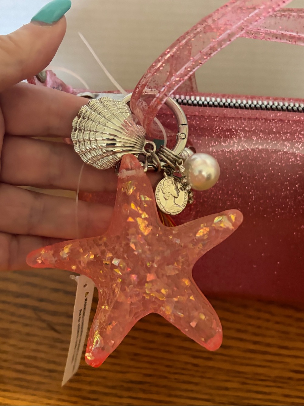 Madden Girl Pink Glitter Jelly Mini Tote with Star Charm - Picture 3 of 7
